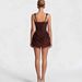 New Square Neck Sleeveless Dress – High Waist Wrap Detail Bodycon Mini Dress With 3D Pleats (White/Brown/Red, S-XL)_ecoleips.com