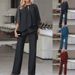 Women's Asymmetrical Wide-Leg Jumpsuit Set, Chic Solid Color Flowy Chiffon Two-Piece Outfit With 3/4 Sleeves_ecoleips.com