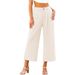 Suitable For All Seasons Women's Wide-Leg High-Waisted Linen Flowing Capri Pants Casual Versatile Slimming_ecoleips.com