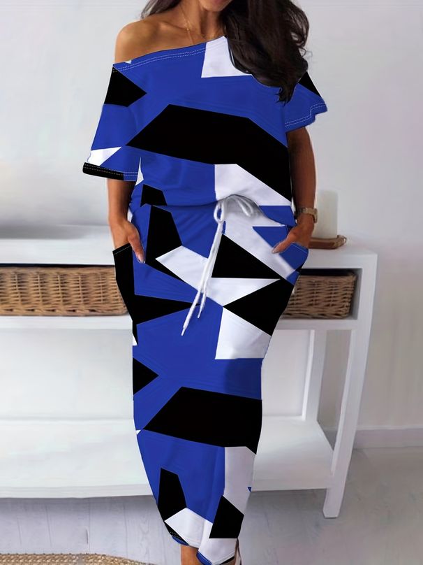 Women's plus Size Geometric Print Two-Piece Set Casual Fashion Skirt And Top Ensemble_ecoleips.com