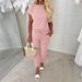 Women's Summer Vacation Fashion Set Short Sleeve T-Shirt And Straight Leg Trousers Exclusive_ecoleips.com