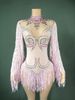 Singer Stage Dance Costume Retro Pearl Rhinestone Sexy Long Sleeved Tassel Performance Gown Women's Party Wear_ecoleips.com