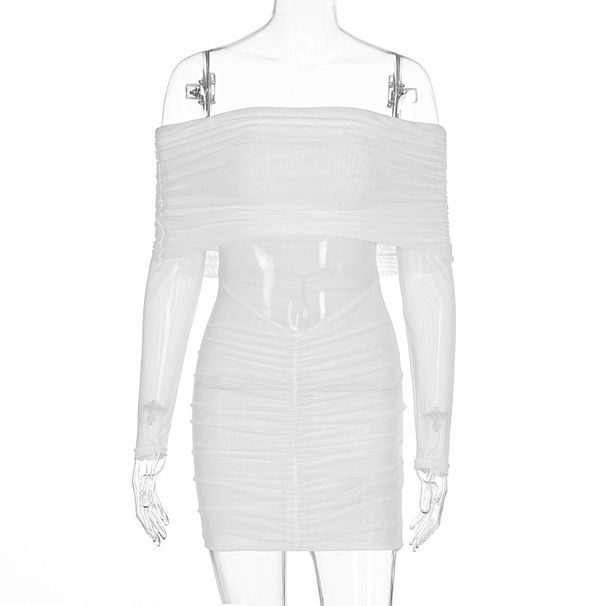 New Arrival Sexy Flirting Mesh Off Shoulder Lapel Long Sleeve Slimming Casual Party Women Dress_ecoleips.com