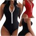 New Arrival Women's Zip-Front One-Piece Swimsuit – High-Cut Sexy Monokini With Built-In Bra (S-XXL, Black/Red)_ecoleips.com