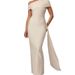 Elegant Solid Color Bodycon Midi Dress, High Waist Off-Shoulder Knit Dress For Women, Chic Casual Party Wear_ecoleips.com