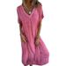 New Arrival Women's Cotton Linen V Neck Semi Formal Dress Style Independent Store Fashion_ecoleips.com