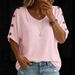 Women's Casual Loose T-Shirt U-Neck Cotton Linen Button Top American Style New_ecoleips.com