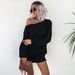 K Women's Dress; Casual Off-shoulder, Bell-sleeved Sweater Dress. No Necklace, Glasses Or Other Accessories_ecoleips.com