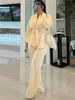 Women's Clothing Autumn And Winter Elegant Solid Color Long Sleeved Tie Cardigan Top Elastic Waist Bag Straight Pants Suit_ecoleips.com