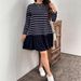 Plus Size Casual Dress With Stripe Contrast Long Sleeve Round Neck Midi Dress For Women_ecoleips.com