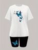 Summer Women's Casual And Fashionable Butterfly Graphic Printed Loose T-shirt Shorts Two-piece Sportswear Suitable For Daily Wear-147_ecoleips.com