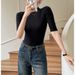 Women's Korean Style Slim Fit High Neck T-Shirt Short Sleeve Shoulder Cut Detail Autumn Winter Inner Layer Top_ecoleips.com