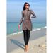 Women's Clothing Conservative Muslim Surfing Suit Women's Long Sleeve Zipper Swimsuit Beachwear One-Piece Swimwear Polyester Lycra Innerlining_ecoleips.com