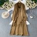Women's Clothing Elegant Mid-Length Coat Set With Shawl And Tie Details Loose Fitting Satin Slip Dress For Women_ecoleips.com