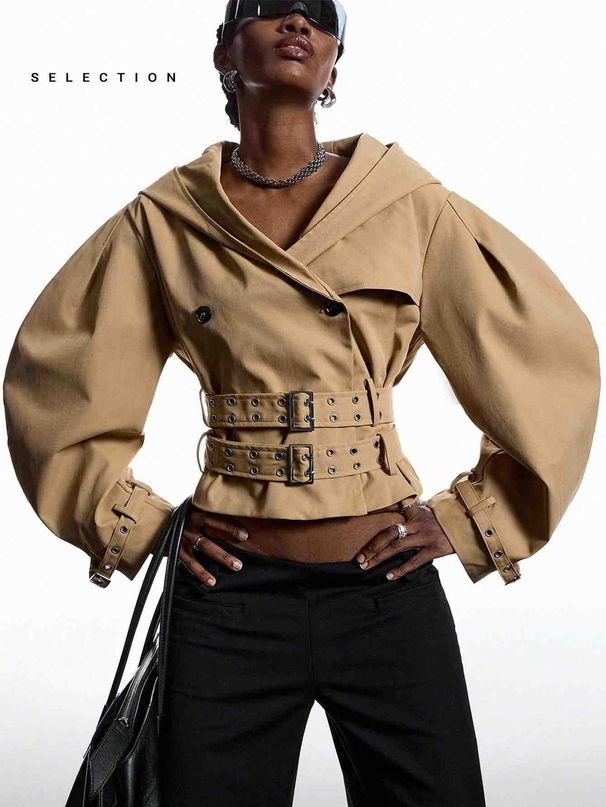 Women's Double-Breasted Belted Trench Jacket – Oversized Lapel Casual Coat (S-Xxl, Black/Khaki) Functional Minimalism_ecoleips.com