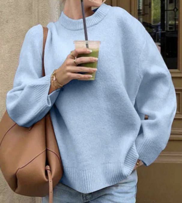 Women's Clothing Pink Sweet Round Neck Casual Soft Knit Sweater Casual Round Neck Long Sleeve Pullover - Pastel Pink, White, Black & More Colors_ecoleips.com
