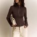 Women's Ribbed Knit Zip-Up Turtleneck Slim Fit High Waist Long Sleeve Top Streetwear Spring Fashion Stretch Fitted Shirt_ecoleips.com