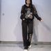 Women's Leopard Print Rhinestone Embellished Tracksuit Set Hooded Long Sleeve Pullover Top And Pants Black Coffee M XL_ecoleips.com