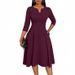 Women's Midi Dress Fitted Flare Three Quarter Sleeve Wedding Guest Dress_ecoleips.com