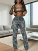 Trendy Vintage-style Twisted Design High-waisted Jeans For Women, Street Fashion, Cool And Slimming Flared Pants_ecoleips.com