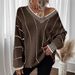 Aria Basics Aria Basics European American Cross-border V-neck Color-blocked Vertical Stripe Pullover Autumn And Winter New Loose Sweater_ecoleips.com
