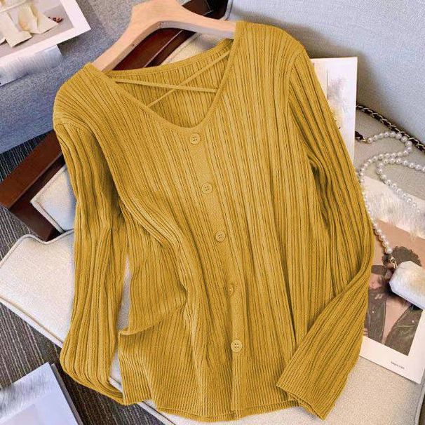Women's Clothing Spring And Autumn v Neck Design Niche Knitted Sweater Large Size Long Sleeved Thin Slim Bottoming Shirt Top_ecoleips.com