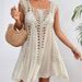 Women's Clothing Fashion Holiday Hand Crocheted Solid Color Stitching Dress Sunscreen Sexy Mid Length Beach Cover Up Dress_ecoleips.com