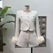 Detachable Fox Fur Trim Knit Coat & Shorts Set – Pearl Button Cardigan (Ivory/Pink, S-L)_ecoleips.com