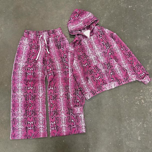 "Wild Print Lounge Set – Hooded Zip-Up & Wide-Leg Pants (Leopard/Pink) | Y2K Streetwear Revival"_ecoleips.com