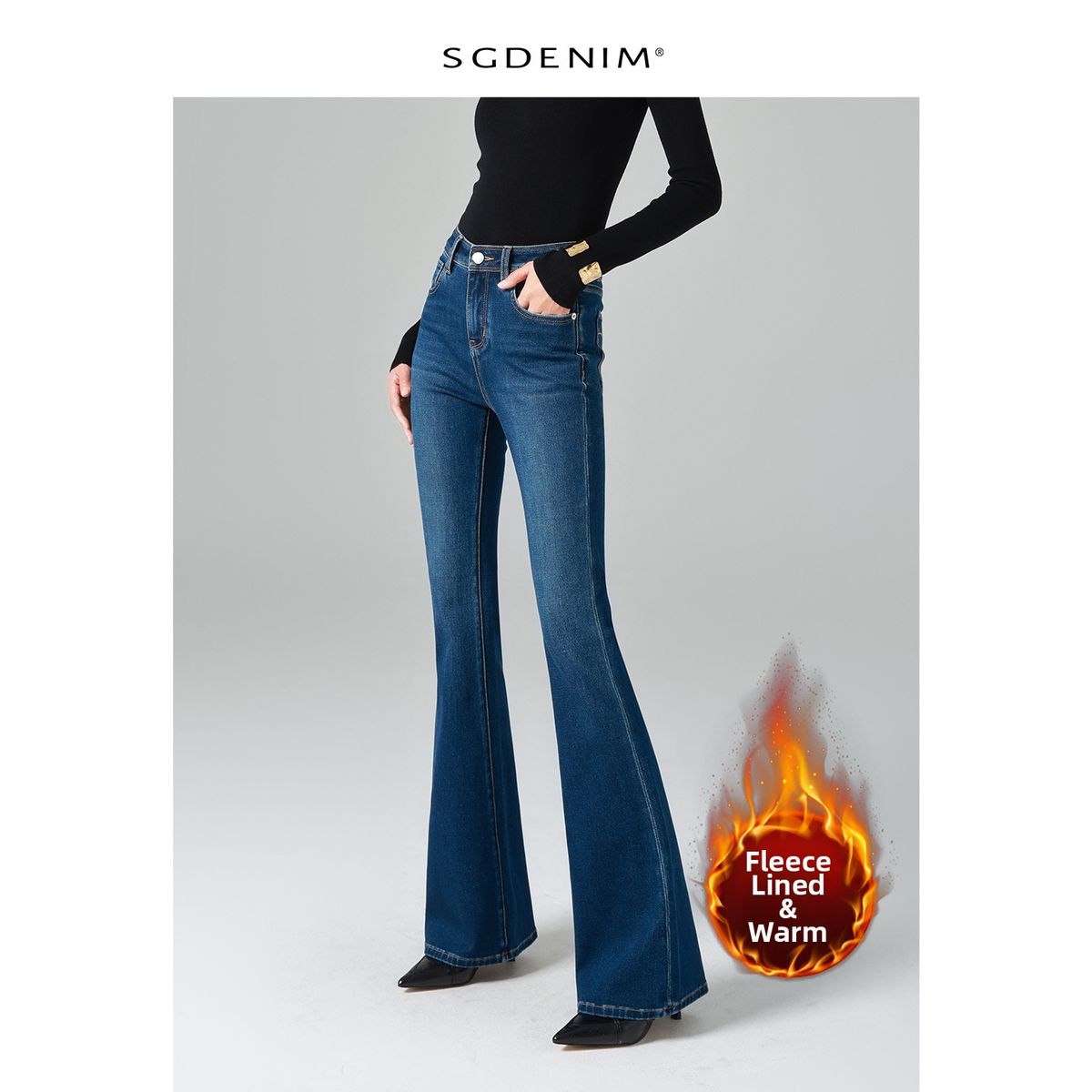 Women's High Waist Stretch Flared Jeans - Slim Fit, Butt Lifting, Retro Style (Regular & Long Length, Fleece Lined Options Available)_ecoleips.com