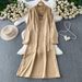 Women's Clothing Elegant Mid-Length Coat Set With Shawl And Tie Details Loose Fitting Satin Slip Dress For Women_ecoleips.com