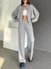 Autumn And Winter European And American Solid-colored Zipper Pullover Womens Clothing Stylish And Casual Straight-leg Pants Set._ecoleips.com