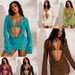 Solid Color Mesh Halter Neck Bikini Top With Tie Backless Design Three-Piece Swimsuit For Women_ecoleips.com
