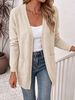 Oatmeal V Neck Pit Rib Knit Cardigan, Loose Lightweight Breathable Soft Skin-touch Pocket Open Front Sweater_ecoleips.com