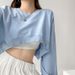 Women's Cropped Sweatshirt - Oversized Long Sleeve Pullover, Casual Streetwear Top With Crew Neck & Ribbed Hem (White/Black/Sky Blue/Gray, M-2xl)_ecoleips.com