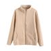 Unisex Double-Layer Fleece Stand Collar Jacket – Japanese-Inspired Couple’s Outerwear (Black/Lavender/Beige)_ecoleips.com