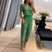 Cross-border European And American Women's Clothing 2025 New Fashion Casual V-neck Printed Short-sleeve Long Pants_ecoleips.com