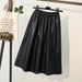 Brown High-Waisted A-Line PU Leather Skirt Mid-Length Hip Covering Slimming Bodycon Style Women's Skirt For Autumn Winter 2025_ecoleips.com