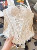 Pure Desire Retro Hottie Lace Fishbone Bra Suspender Vest With Chest Pad Elastic Back Folds Irregular Hem_ecoleips.com