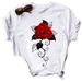 Women's Summer Fashion Rose Flower Music Note Short Sleeve T-Shirt_ecoleips.com