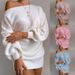 Off-Shoulder Sweater Dress – Trendy Lantern Sleeve Knit Dress For Women (S-5XL, 8 Colors, Casual & Chic)_ecoleips.com