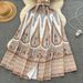 Women's Clothing Design Printed Temperament V Neck Buttoned Slim Long Flying Sleeves Holiday Dress_ecoleips.com