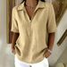 Women's Linen-Blend Zip-Front Mid-Sleeve Shirt, Summer Casual Solid Color Lapel Shirt For A Stylish Relaxed Look_ecoleips.com