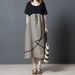 Summer Korean Style Loose Plus Size Women's Fashion Cotton Linen Color Block Round Neck Dress_ecoleips.com