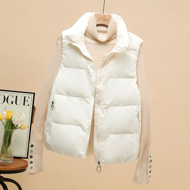 Women's Quilted Sleeveless Vest Jacket - Winter Puffer Gilet With Stand Collar, Fashionable Waistcoat For Casual Outfits (Black, Beige, Khaki, Red)_ecoleips.com