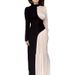 Women's Clothing Round Neck Contrast Color Long Sleeve High Waist Slim Temperament Retro Dress_ecoleips.com