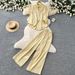 Relaxed And Stylish Two Piece Set For Women, Featuring A Striped Shirt And Wide Leg Pants With Rhinestone Embellishments, Perfect For Spring And Autumn Commuting And Casual Wear._ecoleips.com