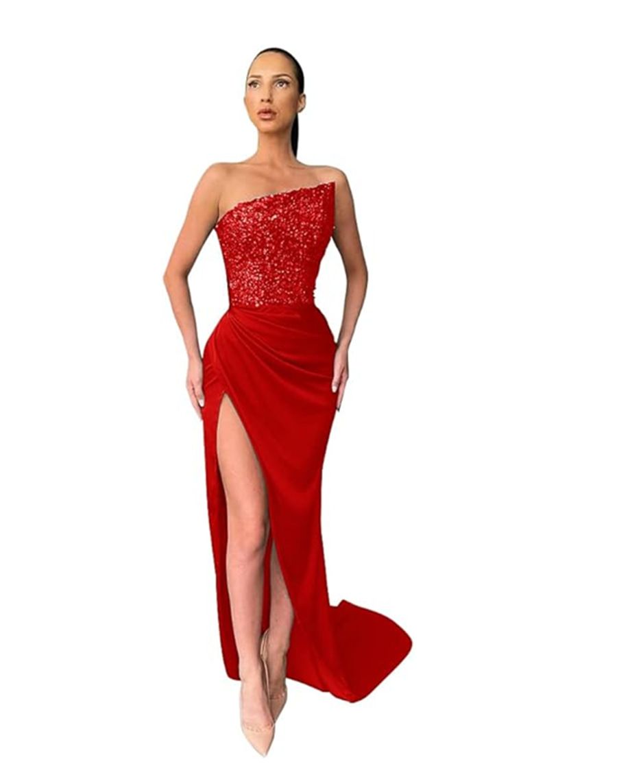 Women’s Clothing New Green Sequin Fairy Long Sleeveless Fashion One piece Temperament Mid length Evening Dress_ecoleips.com