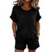 Women's Clothing Women's Solid Color Casual Crew Neck Short Sleeved Shirt And Shorts Two Piece Set For Formal & Casual For Women_ecoleips.com