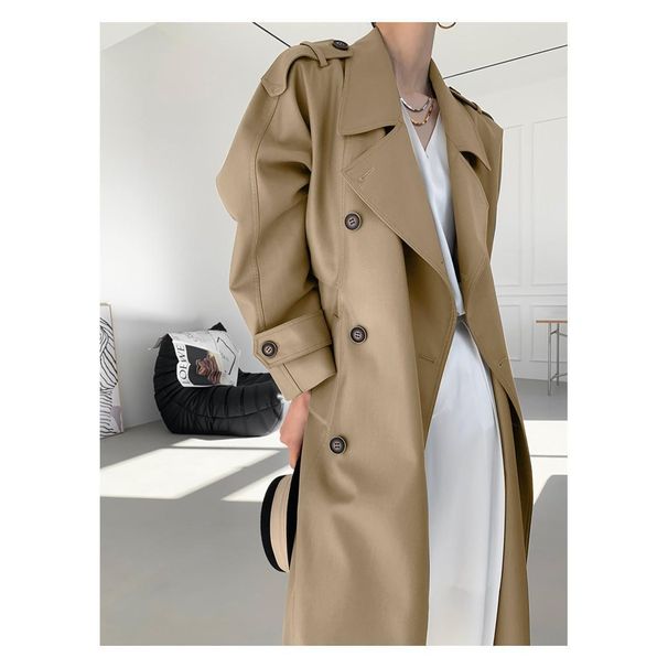 ng2510292 Foreign Trade British Style Trench Coat For Women 2025 Spring And Autumn New Mid-Length Over-the-Knee High-End_ecoleips.com